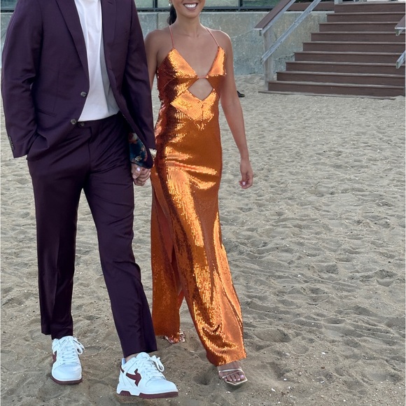 Galvan London Kite Cutout Sequined Satin Maxi Dress Orange - Picture 6 of 6